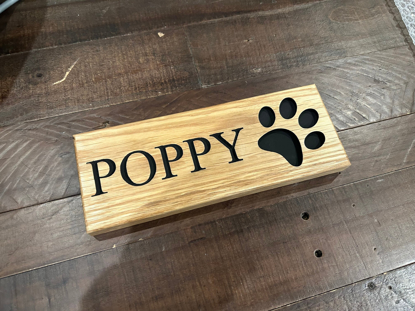 Solid Oak Engraved & Painted Dog Door Sign