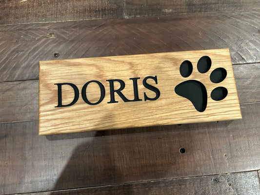 Solid Oak Engraved & Painted Dog Door Sign